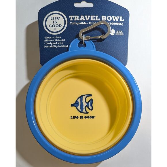 Life is Good Collapsible Travel Bowl 34oz 1000ml Silicone BPA Free Fish Design - Picture 4 of 4